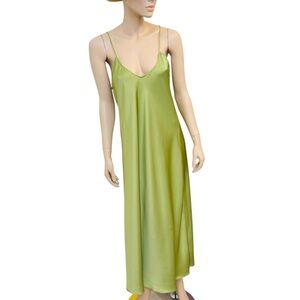 Flavia Palmiero Lime Green Satin Slip Maxi Dress Mínimalist Bias Cut S/M